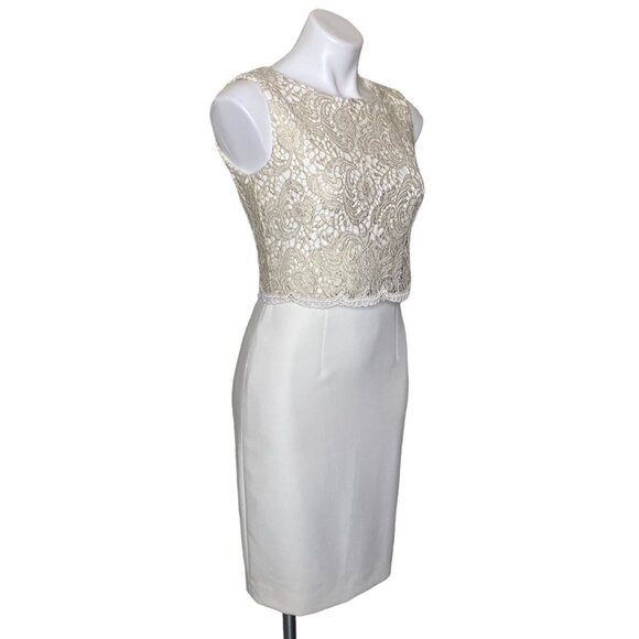 Tahari ASL NWT $159 Lace Overlay Cocktail Sheath Dress, Ivory/White Gold Size 2 - Picture 3 of 10